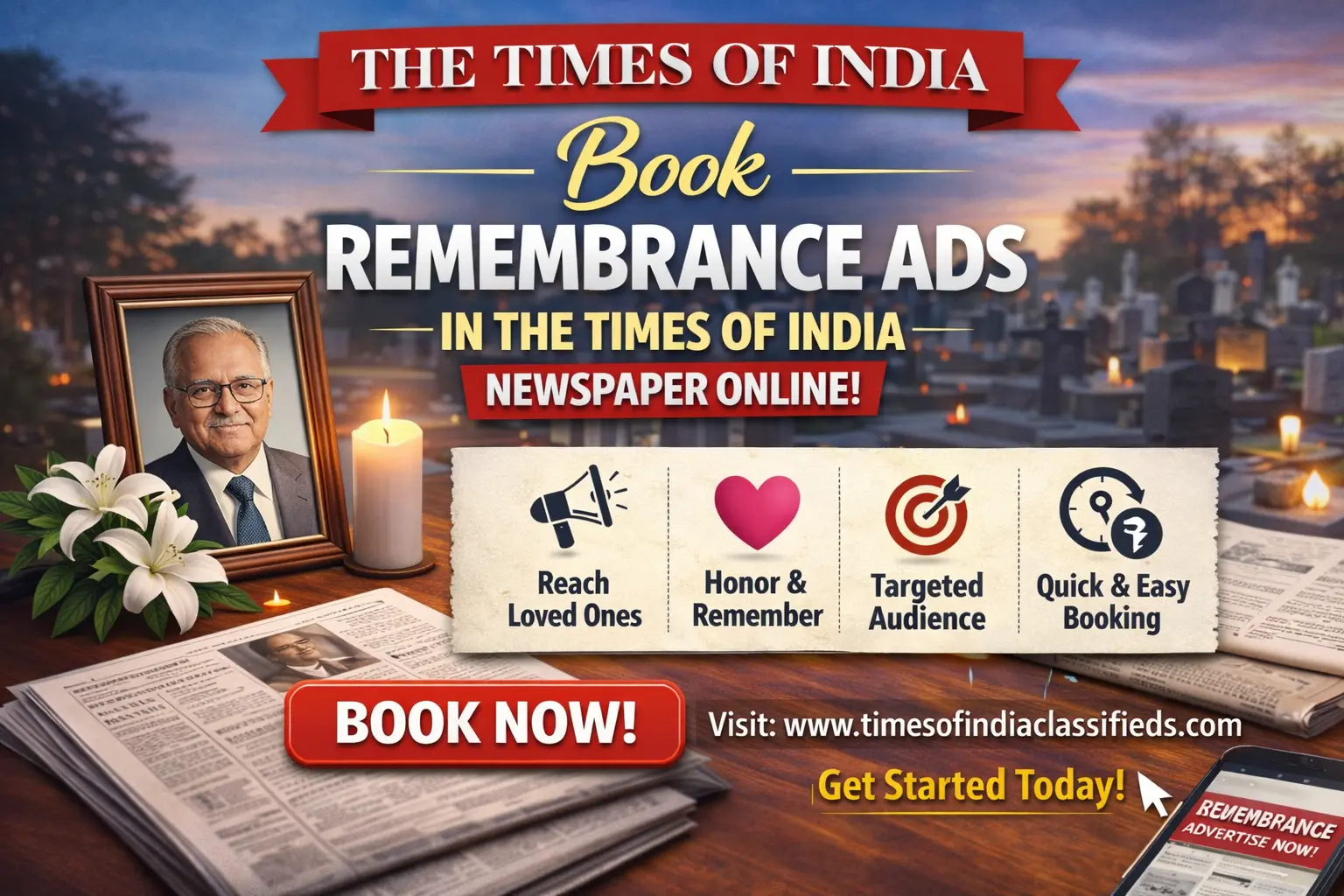Book Remembrance Ads in The Times of India Newspaper Online